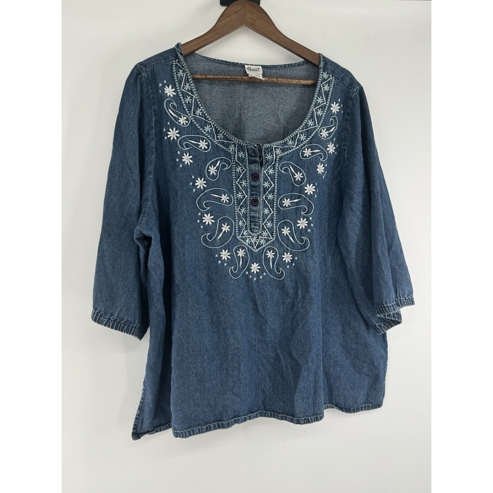 Gunit Fashions New York Embroidered‎ Floral Paisley Denim Shirt 100% Cotton 2X